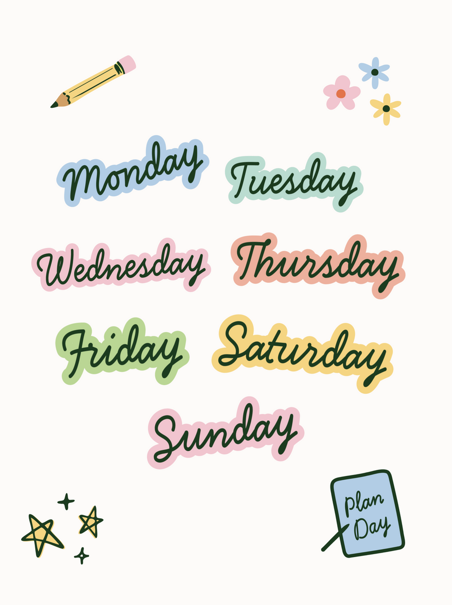 Plan Your Week With Style: Days Of The Week Diary Planner Stickers – Motivational & Dreams And Plans Calendar